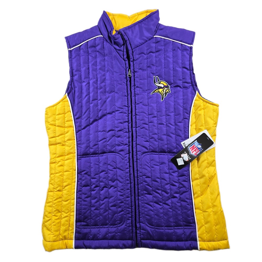 NFL Team Apparel Minnesota Vikings Vest Women Medium Purple Gold Quilt NEW